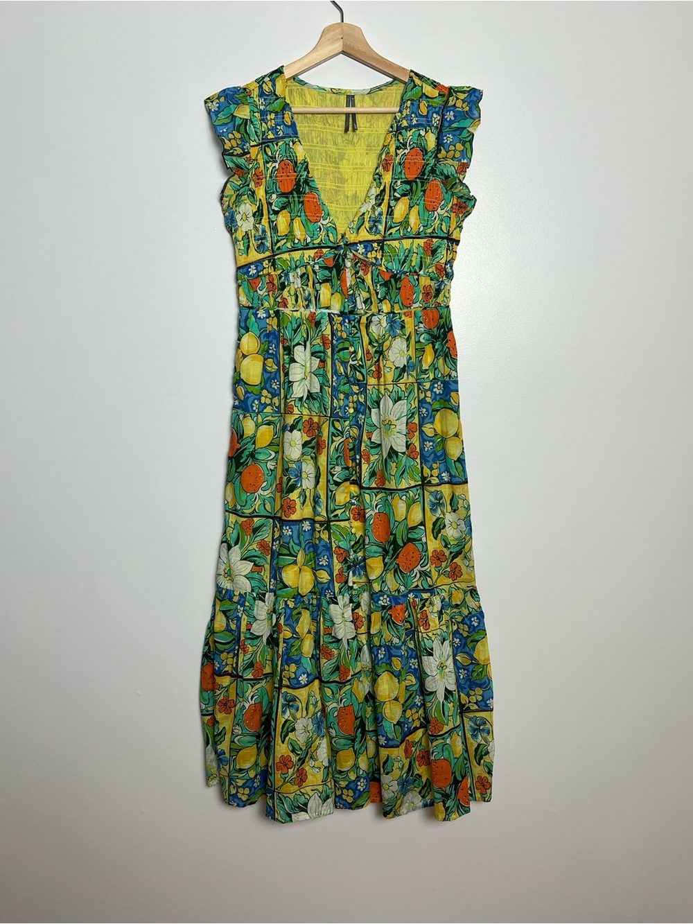 NWOT Anthropologie Peregine Flutter Sleeve Maxi Dress in lemon and floral print - Picture 5 of 13